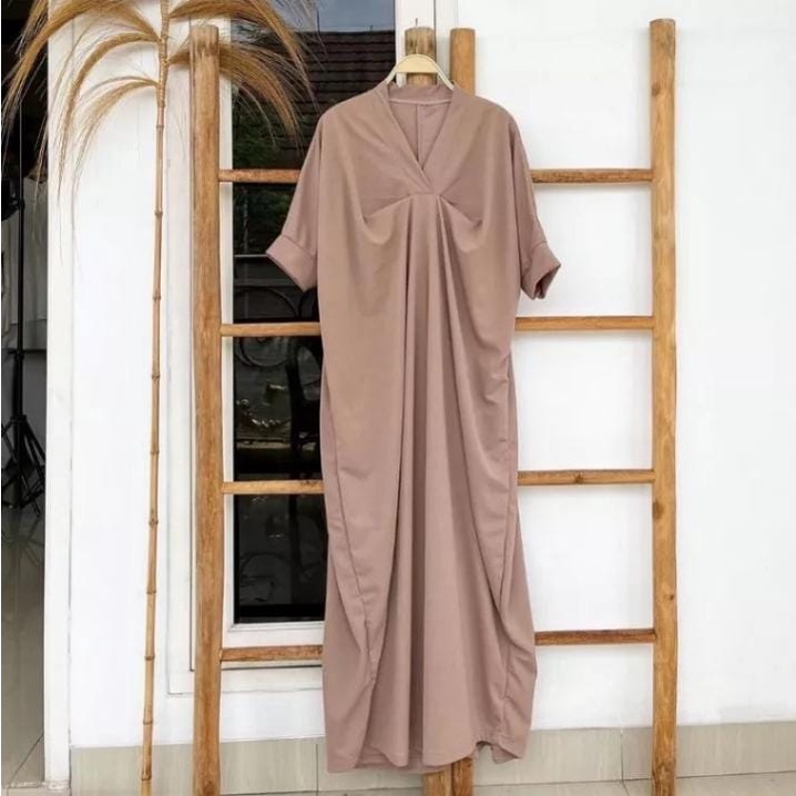 LONG DRESS JUMBO NAGITA CRINKLE AIRFLOW LENGAN PENDEK / KAFTAN NAGITA CRINGKEL TERBARU