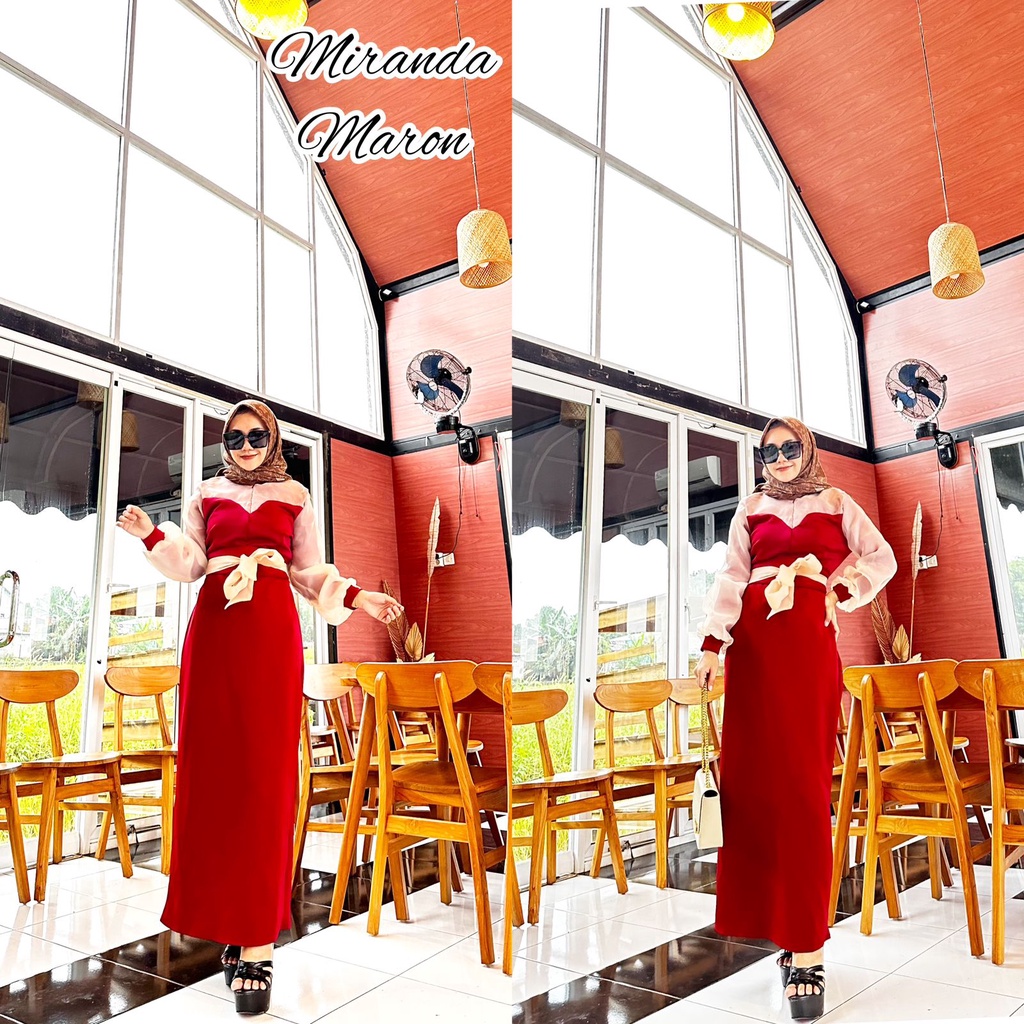 Miranda Dress Scuba Mix Organza Allsize Busui Ori Arraffa Syari