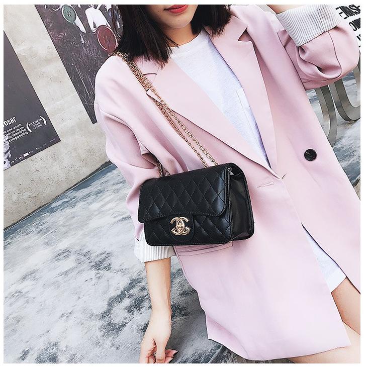 TAS SELEMPANG WANITA PESTA TALI RANTAI KULIT HITAM REMAJA KOREA TERMURAH BATAM DABAGA TA279B5 IMPORT