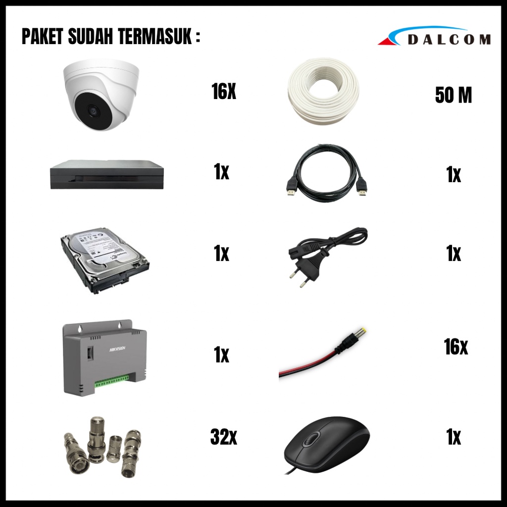 PAKET CCTV DALCOM 16 CHANNEL 16 KAMERA 2K 1080P