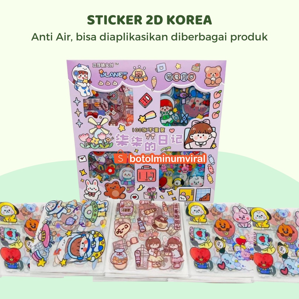 Sticker Momo X BT21 Korea Box Isi 100 pcs Viral Anti Air Aesthetic BTS