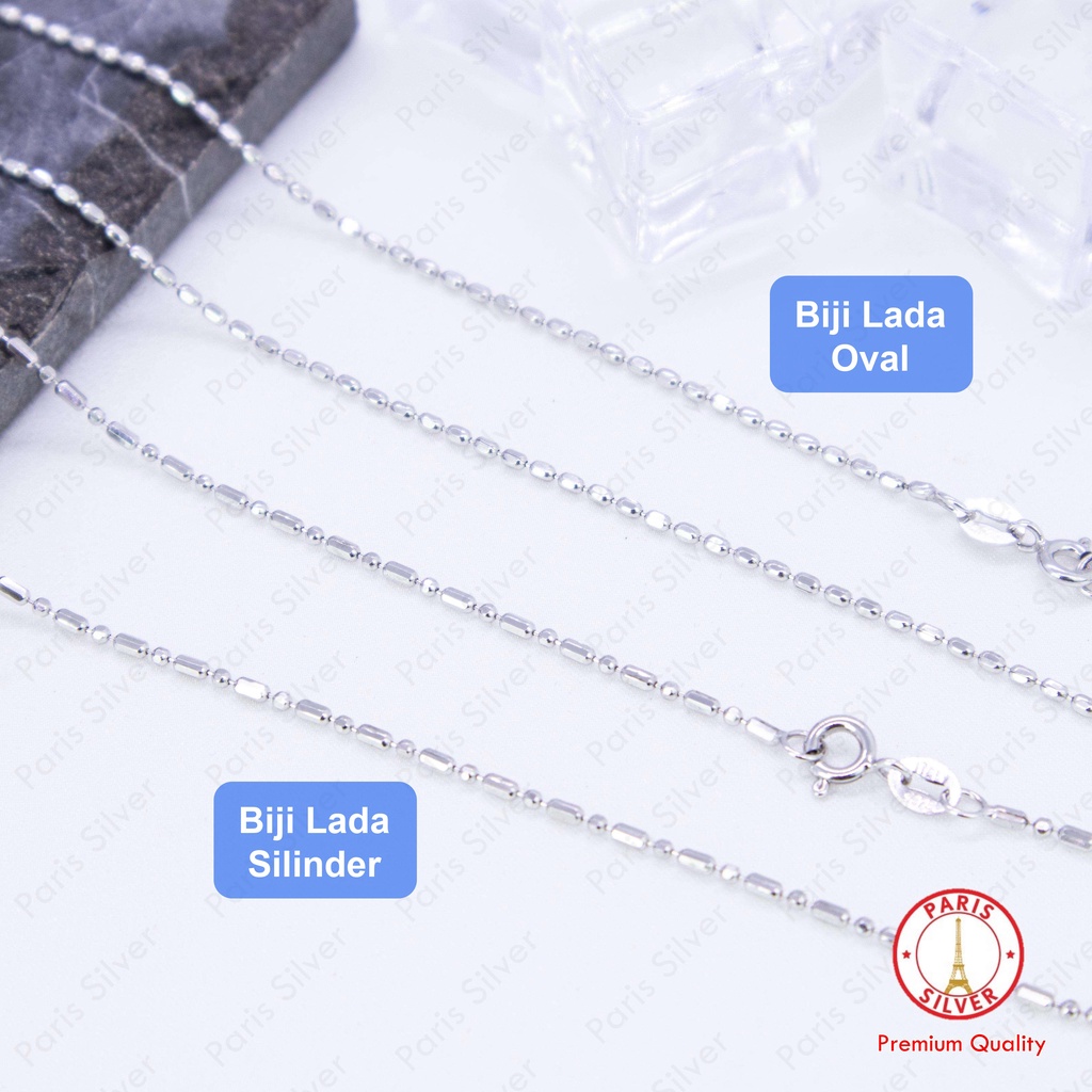 Kalung Panjang Perak Asli Model Biji Lada Silver 925 Lapis Emas Putih Cowok Pria Kilap Oval Silinder