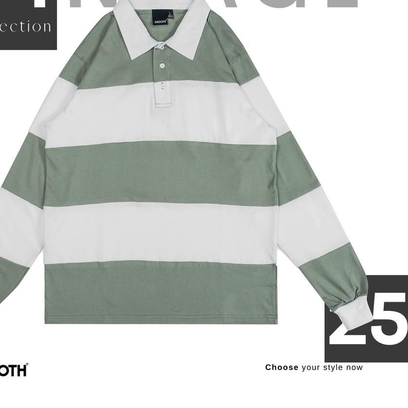 ✬ SMOOTH BASIC Vintage Rugby Polo Shirt - White Sage ☻