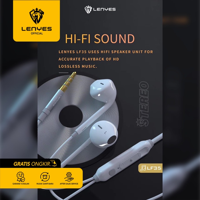 Headset Stereo LENYES LF35 Hifi Extra Bass with Handsfree Microphone handsfree earphone ear in ear bud microphone kabel tanpa