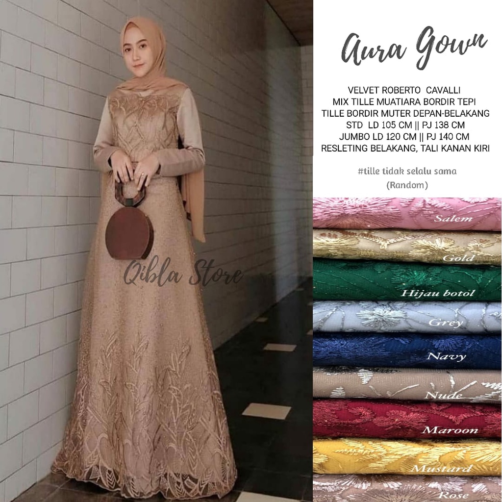 AURA GOWN DRESS BRUKAT PREMIUM JUMBO MUSLIM DRES REMAJA XXXL LD 120 GAMIS KONDANGAN TERBARU MURAH KONVEKSI GROSIR SERAGAMAN PERNIKAHAN LAMARAN PERNIKAHAN LEBARAN WISUDA TUNAGAN GOLD DUSTY NUDE MOCCA ROSE BROWN MILLO GREY MARUN BAJU MUSLIM JUMBO LD 120