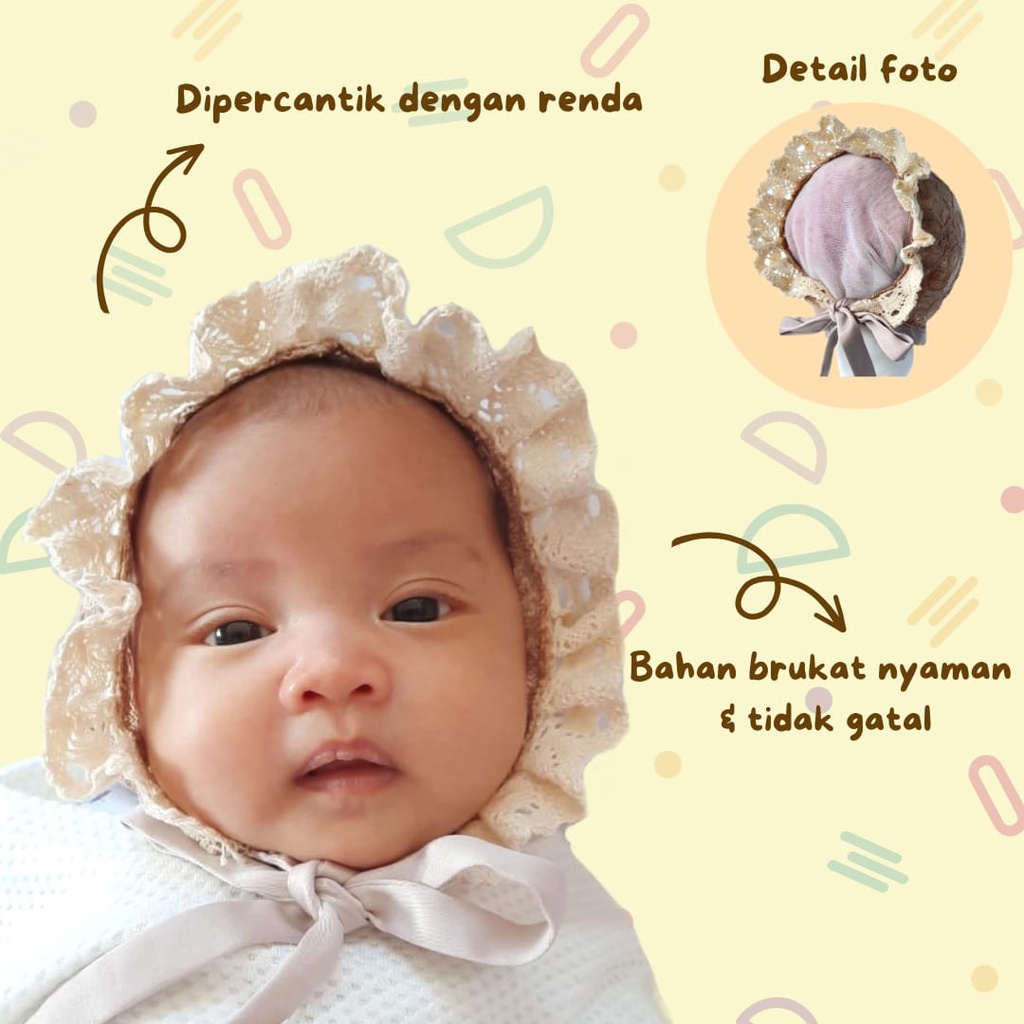 TOPI BONNET BAYI TOPI BRUKAT RENDA BONNET LUCU