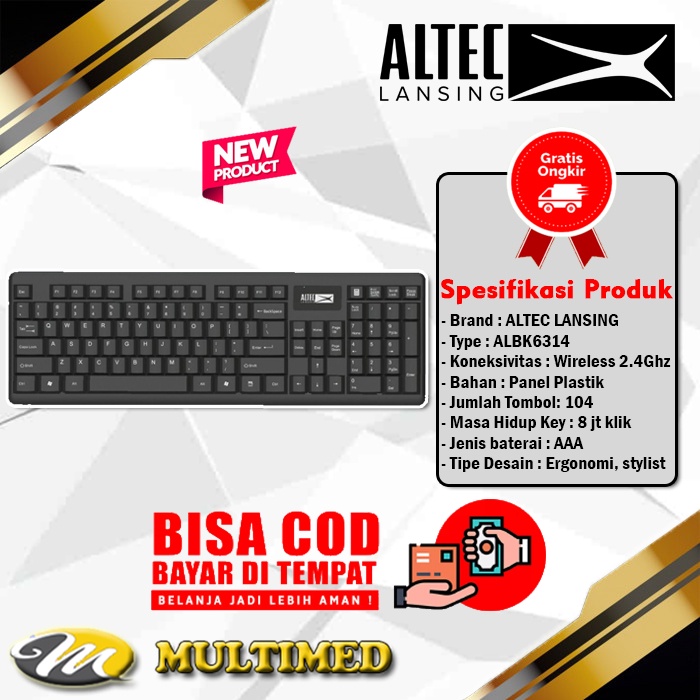 Keyboard Wireless Altec Lansing ALBK6314 USB 2.4GHz