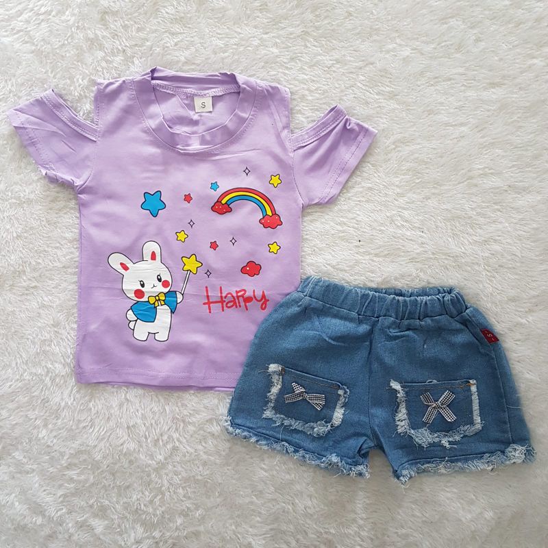 Setelan Anak Perempuan Import Happy Bunny shorts