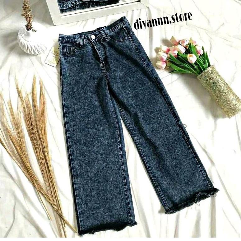 SIAP KIRIM CELANA JEANS KULOT WANITA RAWIS SNOW BLACK CELANA JINS DENIM HIGH WAIST ACID MURAH CEWEK 
