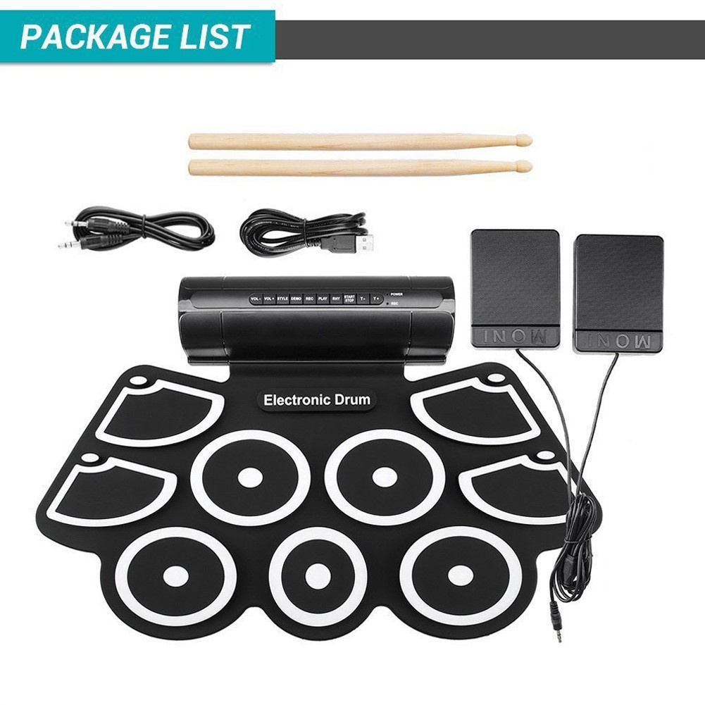 Rixton Digital Electronic Drum Set 9 Pads USB Roll Up Silicone Digital Drums Speaker Internal dengan Fungsi MIDI