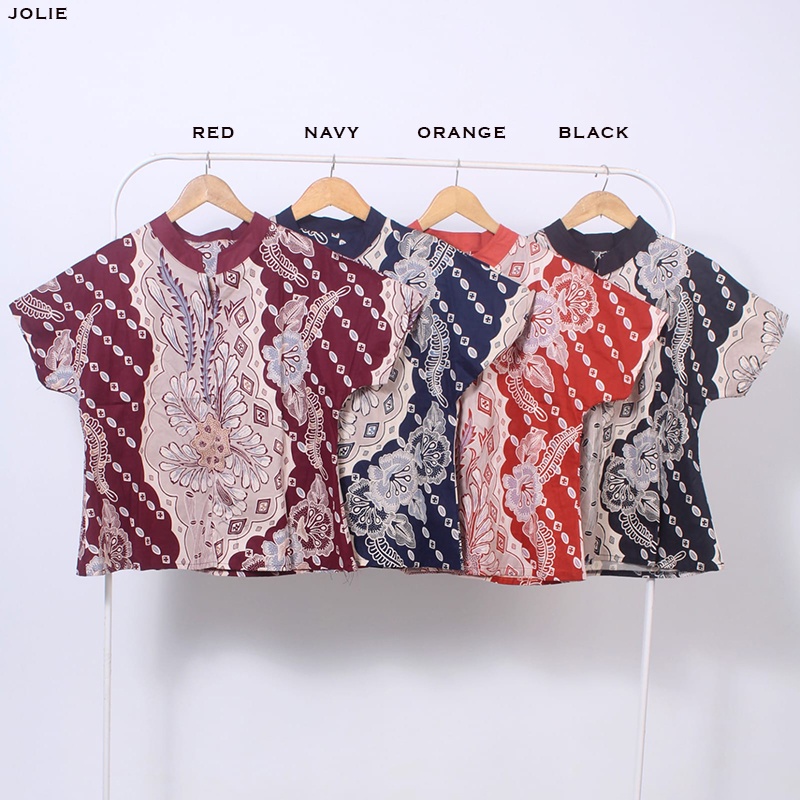 Evercloth Jolie Atasan Batik Wanita Lengan Pendek Jumbk Blouse Wanita