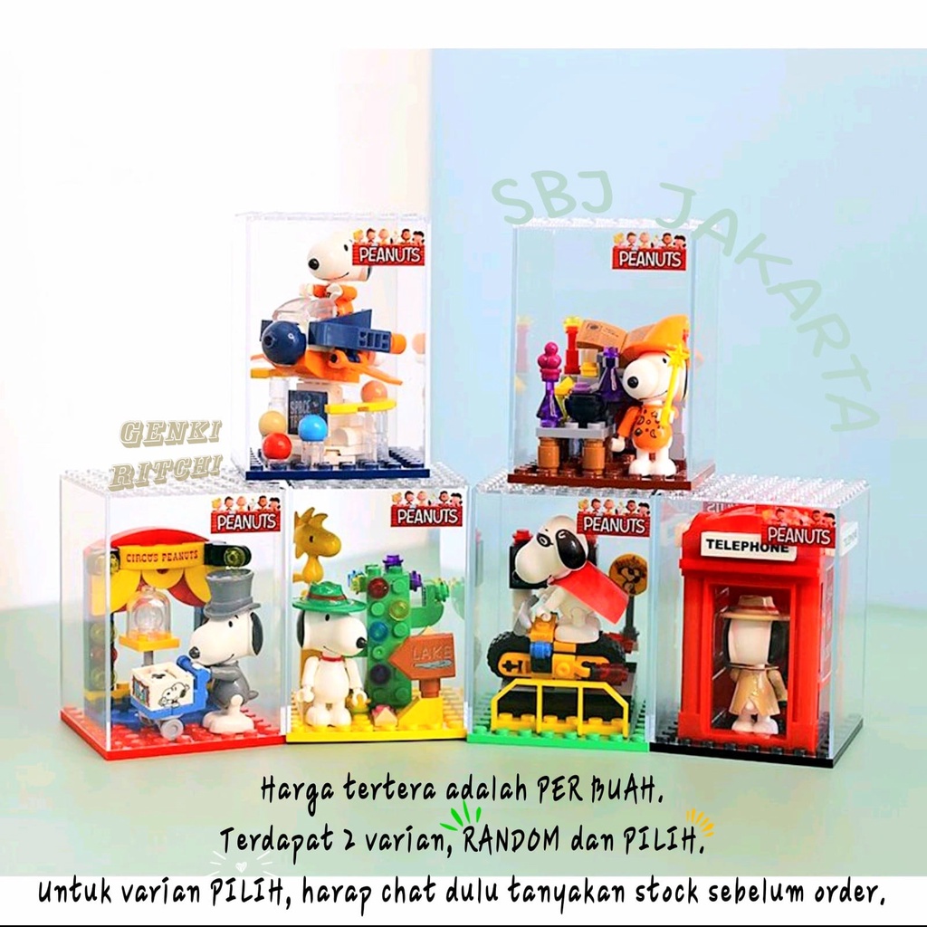 Mainan blok balok brick DIY brick BLIND BOX SNOOPY original dengan akrilik box