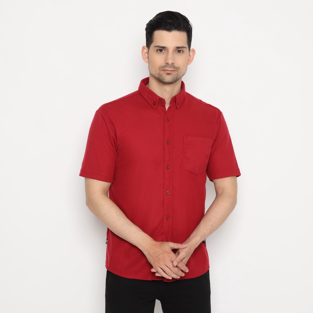 RS31 Baju Kemeja Michigan Shirt Maroon Basic Cowok Jumbo - Kemeja Polo Pria Dailywear Lengan Pendek Santai Warna Merah Maroon Super Big Size