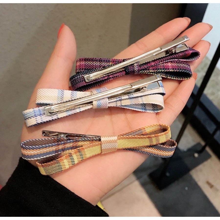 GP J04 - JEPIT PONI MODEL PITA GAYA KOREAN /JEPITAN RAMBUT MOTIF KOTAK KOTAK/JEPITAN PITA