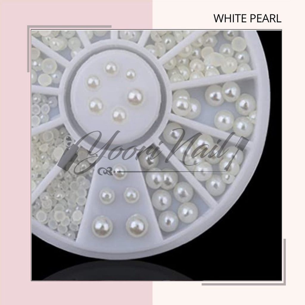 White pearl wheel mutiara putih rhinestones nail art hiasan kuku half pearl