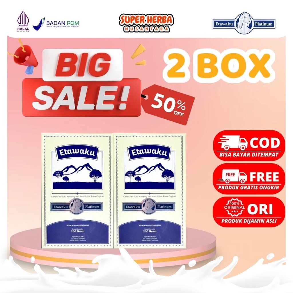 

[BIG SALE 2 BOX] | Etawaku Platinum | Susu Kambing Murni Dari Bahan Alami Cocok Untuk Pernafasan Nyeri Sendi Sakit Pinggang Pegal Linu dan Dapat Memperlancar ASI