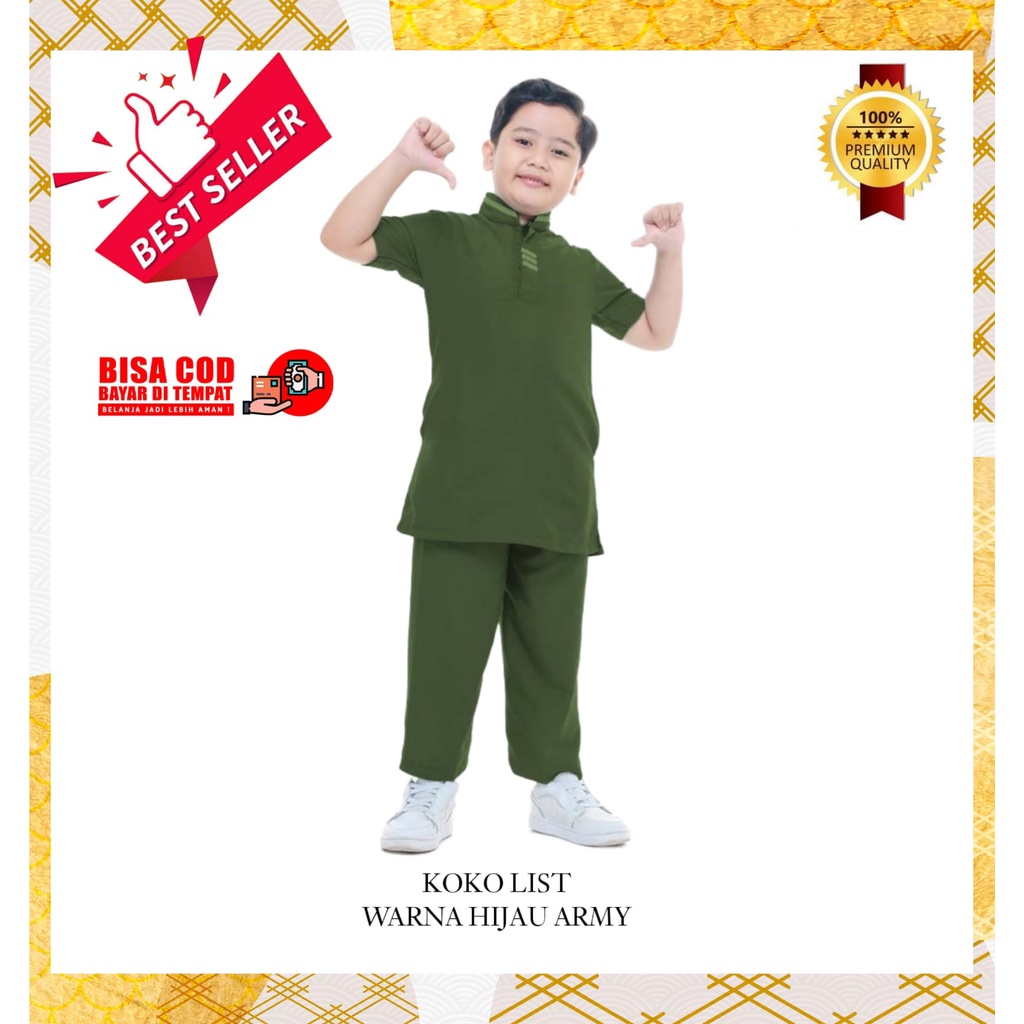 BAJU KOKO ANAK MUSLIM WARNA HIJAU ARMY