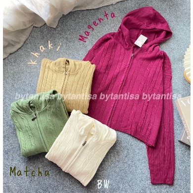 HOODIE JAKET ZIPPER MOTIF CABLE SEMI CROP / JAKET HOODIE ZIPPER RAJUT / HOODIE ZIPPER RAJUT WANITA
