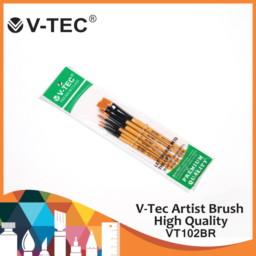 

V-Tec Artist Brushes VT102BR/6 Premium Class / Kuas Lukis VTec / Kuas Lukis / V-Tec VT102BR