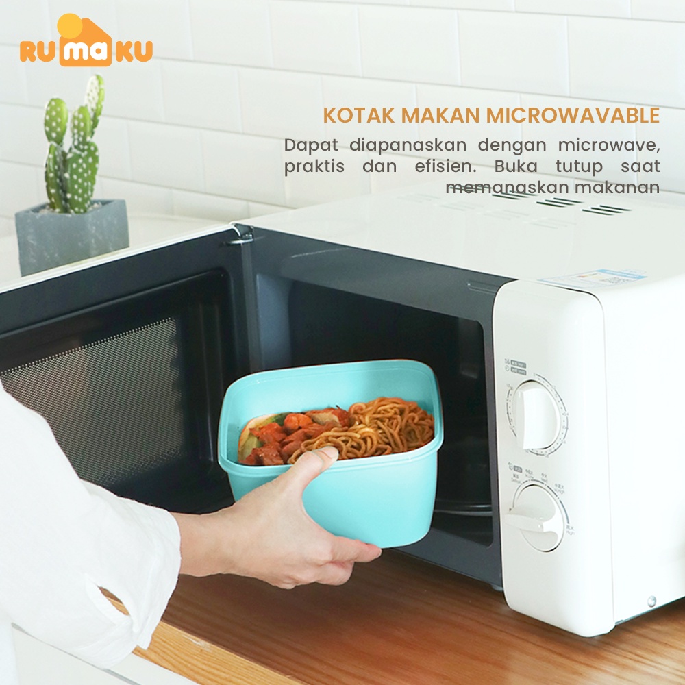 Rumaku Kotak Makan 2000ml Lunchbox Tempat Makan Double Layer dengan Tempat Sambal