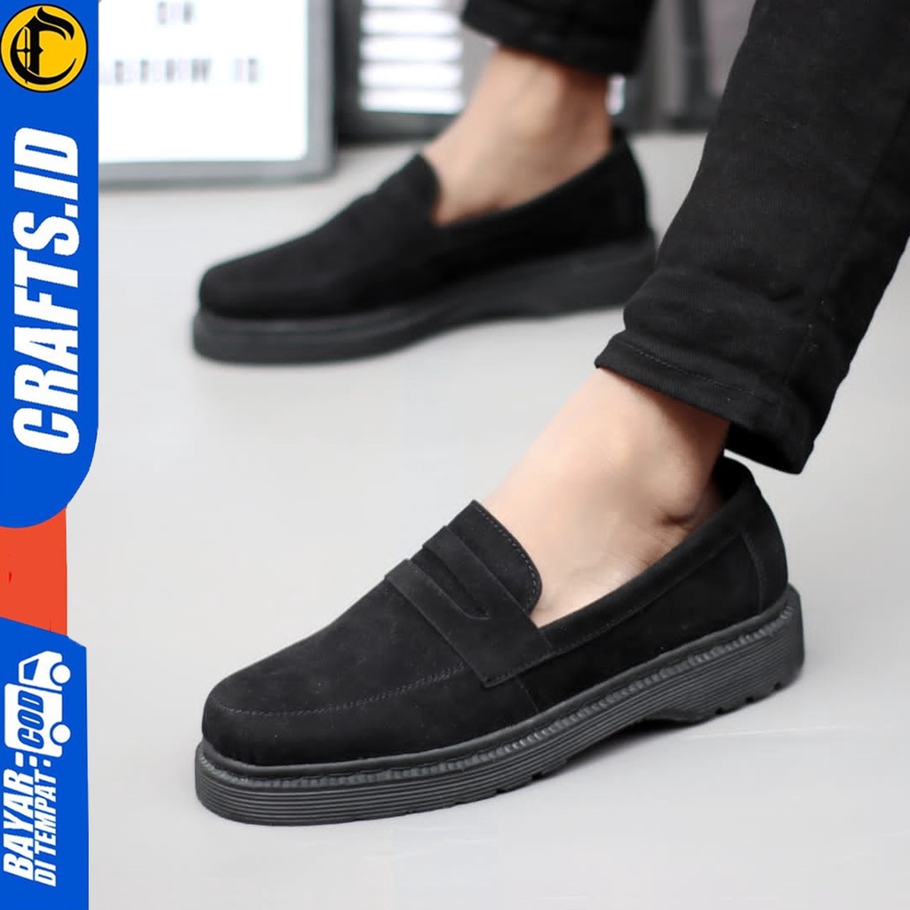 CRAFTS vay - Sepatu Loafers Docmart Formal Casual Kerja Hitam Pria