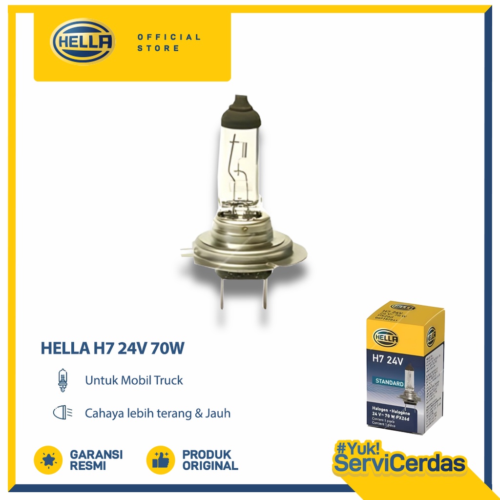 Hella Lampu Mobil Bohlam H7 24V 70W 1pcs - Lampu Aksesoris Mobil Premium Untuk Mobil Truk