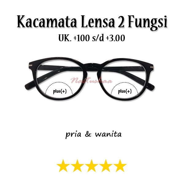 Kacamata Baca Lensa Double Frame Oval Hitam Untuk Baca dan Jalan +1.00 sd +3.00 Kacamata Rabun Dekat NOCASE