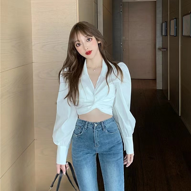 Korean Sexy Cotton Blazer Crop Atasan Lengan Panjang 2276