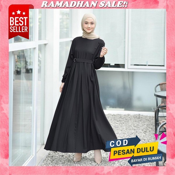 Abaya Gamis Hitam Maxy Dress Fashion Muslim Wanita Busana Turkey Dubai Kaftan Mahira Gamis Terbaru L