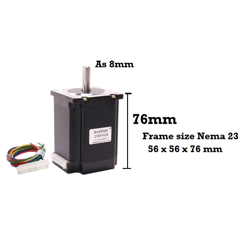 [HAEBOT] Motor Stepper Nema 23 57 23HS7628 Hanpose 1.89Nm 76mm 2.8A 269oz CNC Robot Laser Router Plasma Milling High Torque Mesin Induksi Slider Mekanik Bipolar 2 Phase Fasa Coil Dinamo Penggerak