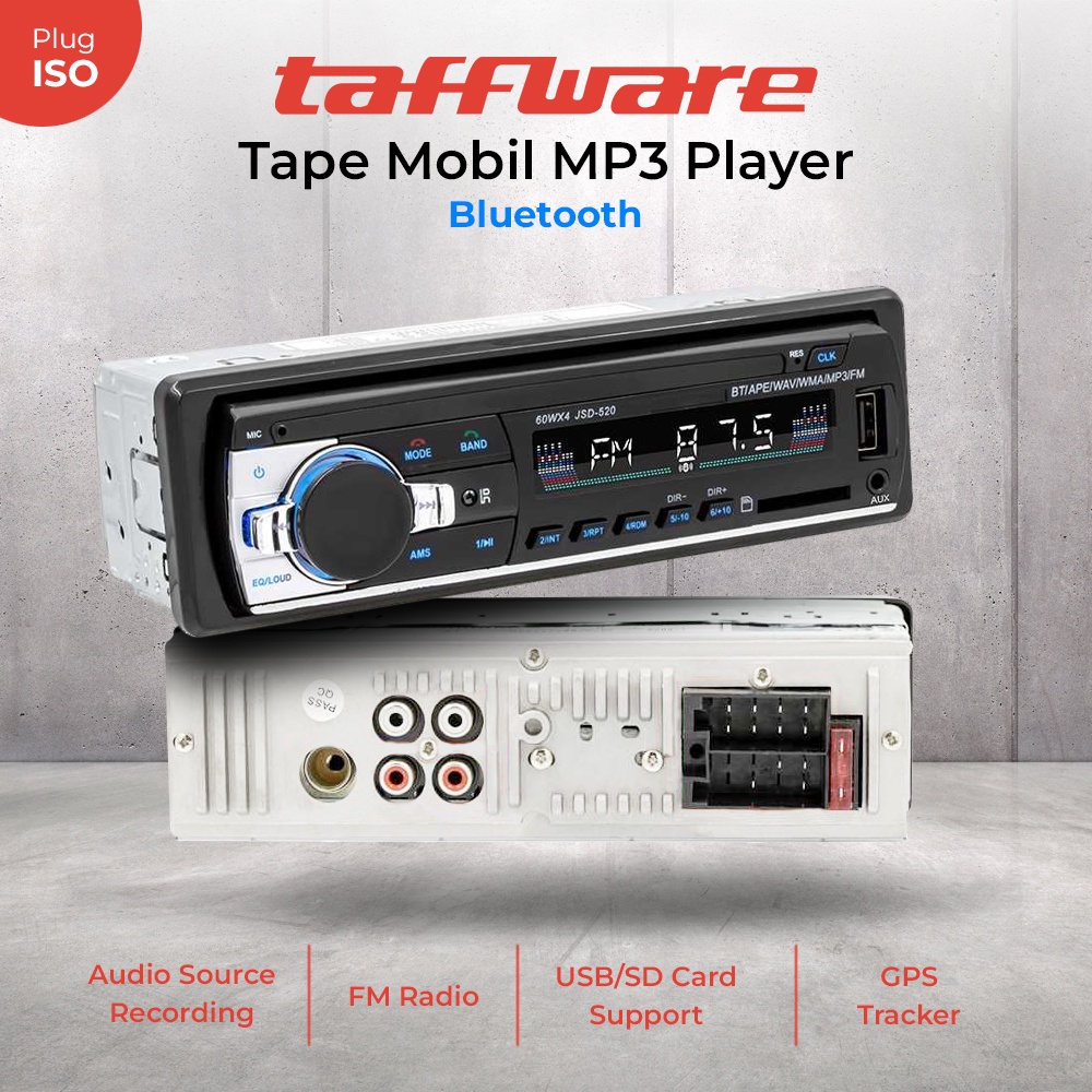 Taffware Tape Mobil MP3 Player Audio Car Bluetooth Hands Free Call - JSD520 - Black