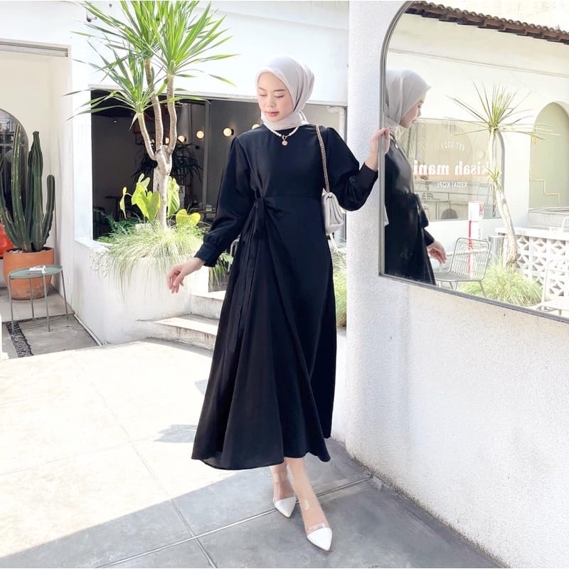 AZZAHRA GAMIS TALI MAXI LEBARAN DRESS PANJANG ATASAN WANITA SATIN PREMIUM (MSB)