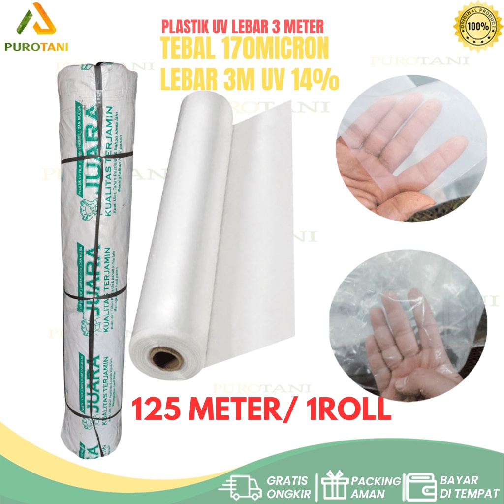 Satu Roll Plastik UV 3 meter 125M Green House Lebar 3M 170 Mikron per ROLL