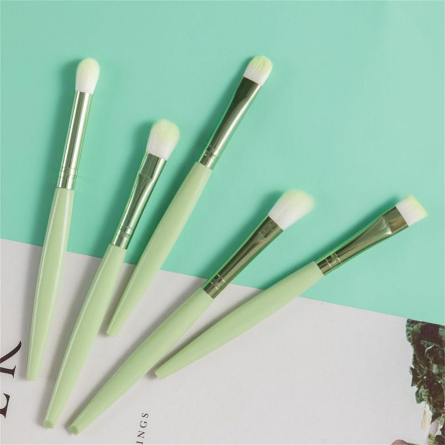 Make Up Brush Set Mini Tabung Green Series Kuas Rias Mata Isi 5 Pcs Bulu Halus