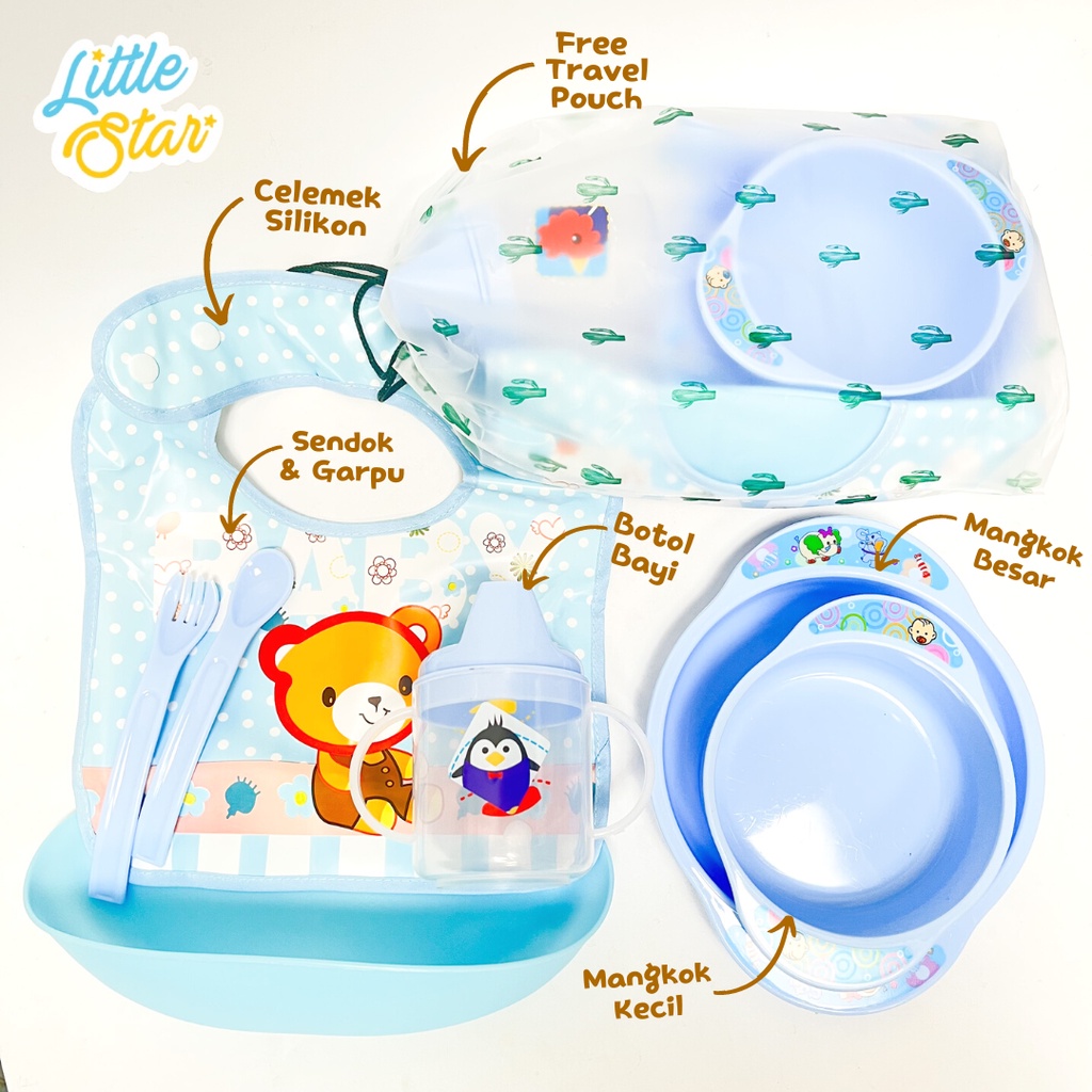 LS 6in1 Baby Gift Bag Feeding Set Paket Perlengkapan Makan Bayi Baru Lahir Newborn Mpasi