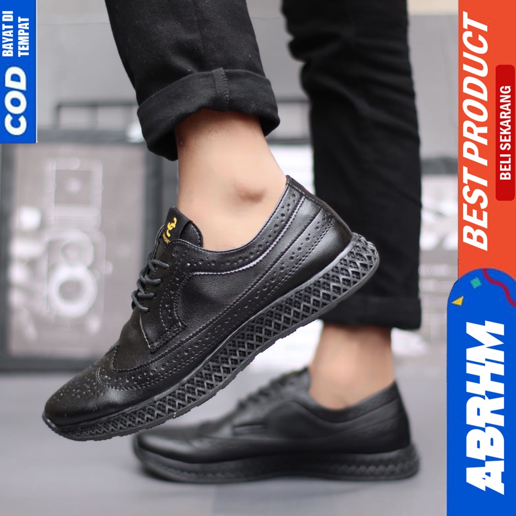 Sepatu Sneakers Casual Hitam Pria Kerja Abrhm Fite