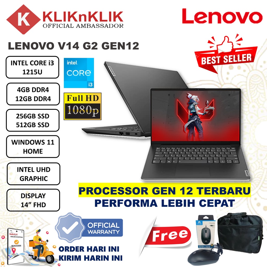 Laptop Gaming Lenovo V14 G3 Intel Core I3 1215U 20GB 512GB 14 FHD Windows 11 Home Iron Grey Termurah