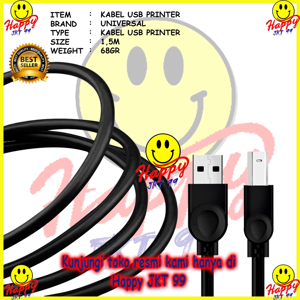 [ HAPPY JKT 99 ] KABEL USB PRINTER 1.5M HITAM KABEL PRINTER USB 1.5 METER