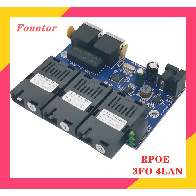 10/100M RPOE 3sc 2RJ45 PCBA Board 25KM Reverse POE 3F2E Fiber Optic Media Converter PCBA