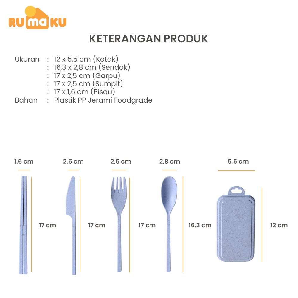 Rumaku Peralatan Makan Set 4 Pcs Sendok Garpu Pisau Sumpit Set Praktis Bahan Plastik Jerami