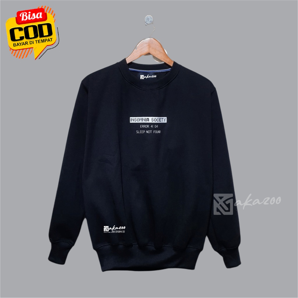 ocrewneck distro oversize pria Sablon INSOMNIA Warna Hitam crewneck kerah tinggi sweater oblong jumbo xxl crewneck hitam akazo