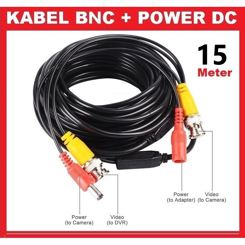 Kabel CCTV 15M 15 Meter Coaxial BNC Plus Power Berikut Jack