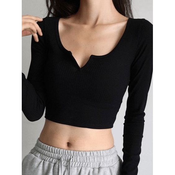 Crop top korea baju atasan lengan panjang crop tee korea
