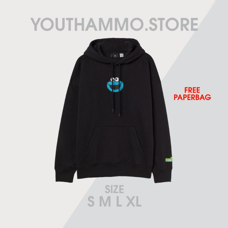 Hoodie H*M Elmo Black Wanita Pria Full Tag / Hoodie H*M Free Paperbag (COD)