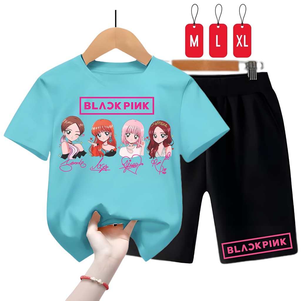 Hzl_outfit Baju Setelan Kaos Anak Perempuan B PINK