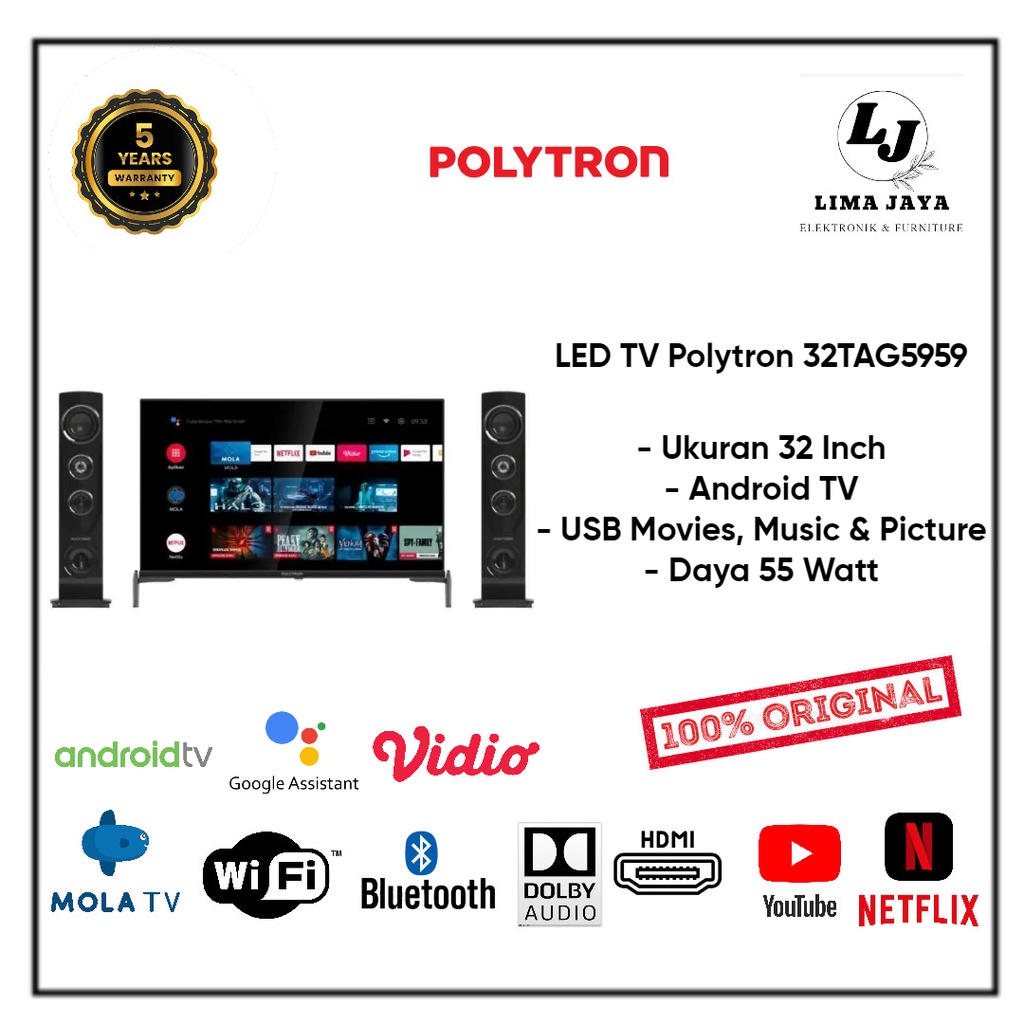 POLYTRON LED TV Soundbar 32TA9855 Android TV LED 32 Inch Speaker Tower