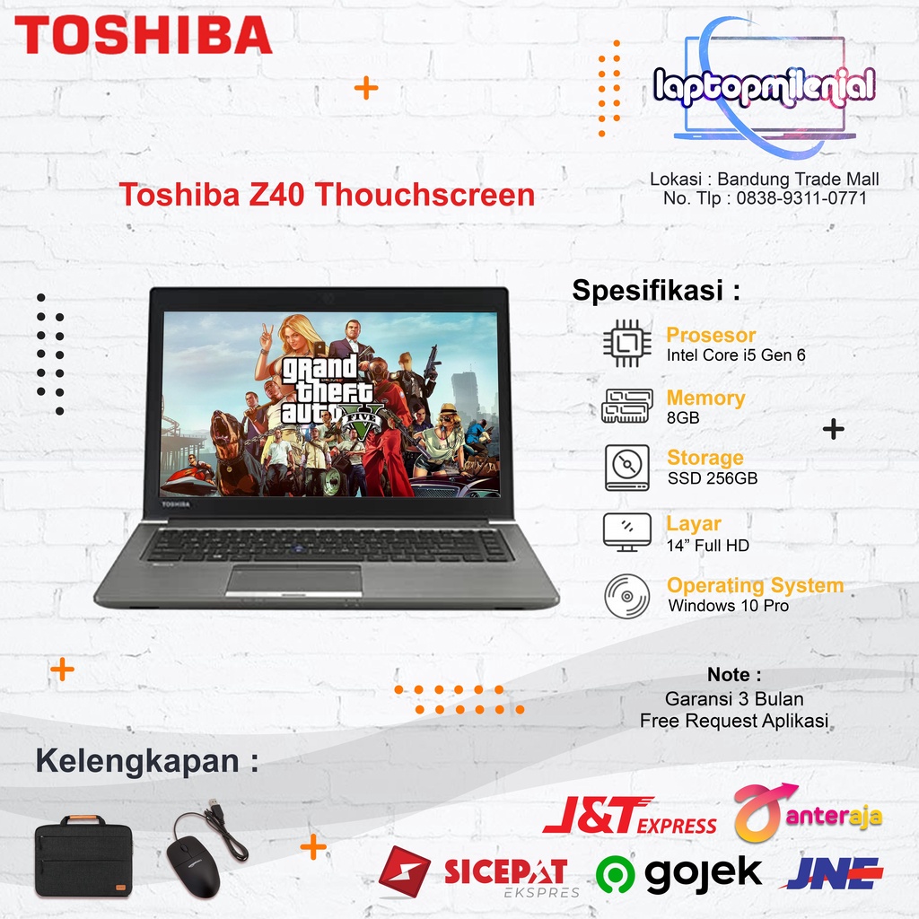 Toshiba Z40 Touchscreen Intel Core i5 Gen 6 Ram 8GB SSD 256GB WIN 10 Siap Gass Keun Bergaransi