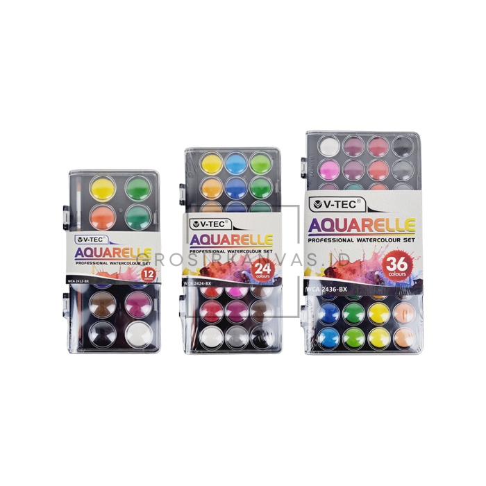 

Grosir V-Tec Aquarelle Watercolor Cake 12 24 36 Color - Cat Air VTec Warna