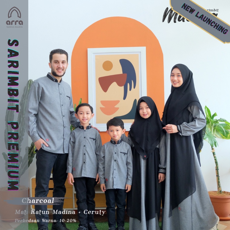 Madina Series Charcoal  - Baju Muslim Keluarga Couple Family Lebaran Ramadhan Syari Jumbo all size S