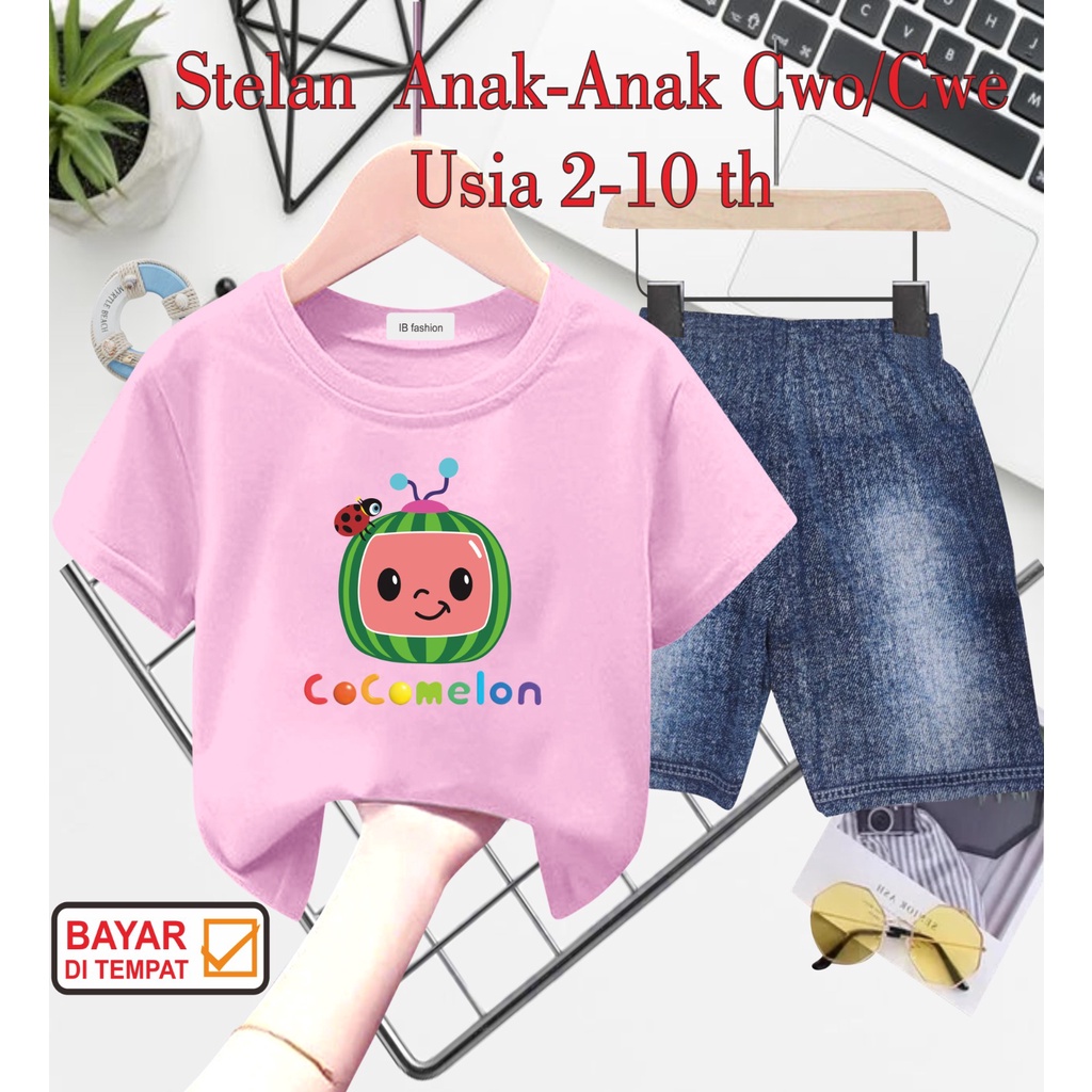 ((IB))SETELAN  ANAK2 UNISEX SEMI JEANS/COCO MELON  DIGITAL SABLON